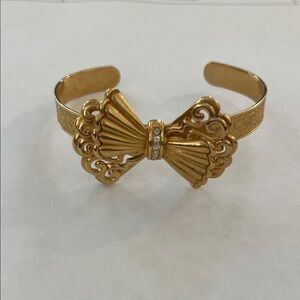 Gold Bow Cuff Bracelet with Intricate Design